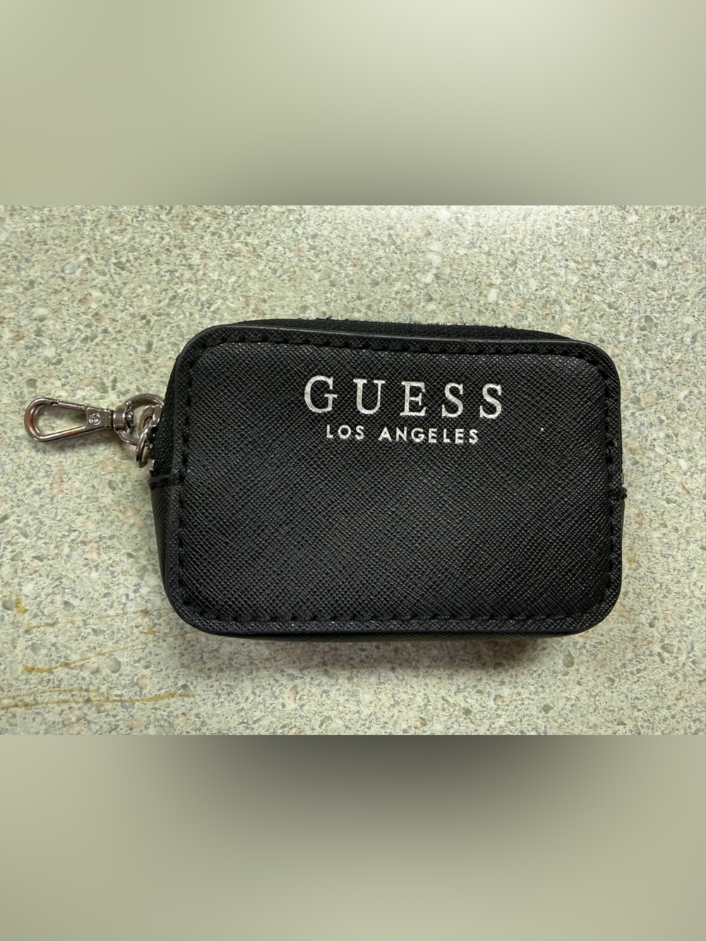 Vintage Guess Black Key Pouch with Silver Hardware